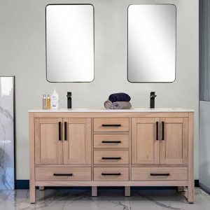 Ashley 60" Natural Oak Double Bowls Bathroom Vanity