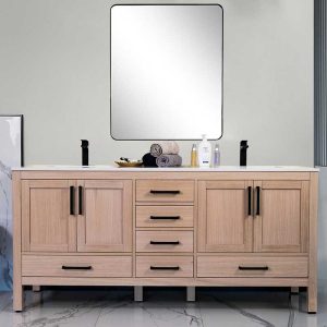 Ashley 72" Natural Oak Double Bowls Bathroom Vanity