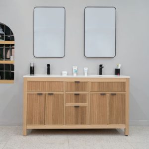 Catalina 60" Natural Oak Double Bowls Bathroom Vanity