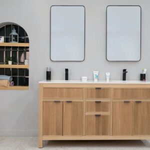Catalina 60" Natural Oak Double Bowls Bathroom Vanity